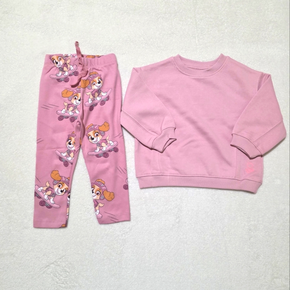 ZARA PLAIN EMBROIDERED SWEATSHIRT AND PAW PATROL PRINT LEGGINGS SIZE 1 1/2 Year